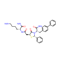 NCCCC[C@@H](NC(=O)C[C@@H]1S[C@@H](c2ccccc2)N([C@@H](Cc2ccc(-c3ccccc3)cc2)C(N)=O)C1=O)C(N)=O ZINC000027184275