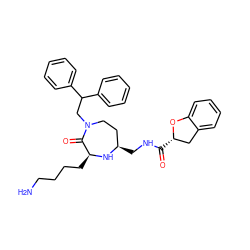NCCCC[C@@H]1N[C@H](CNC(=O)[C@H]2Cc3ccccc3O2)CCN(CC(c2ccccc2)c2ccccc2)C1=O ZINC001772608613