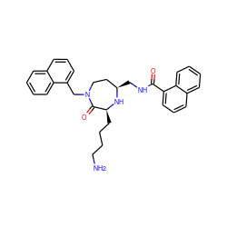 NCCCC[C@@H]1N[C@H](CNC(=O)c2cccc3ccccc23)CCN(Cc2cccc3ccccc23)C1=O ZINC000118680436