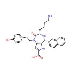 NCCCC[C@@H]1N[C@H](c2ccc3ccccc3c2)c2[nH]c(C(=O)O)cc2N(CCc2ccc(O)cc2)C1=O ZINC000473135502