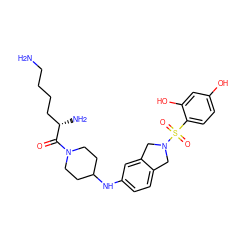 NCCCC[C@H](N)C(=O)N1CCC(Nc2ccc3c(c2)CN(S(=O)(=O)c2ccc(O)cc2O)C3)CC1 ZINC001772631594