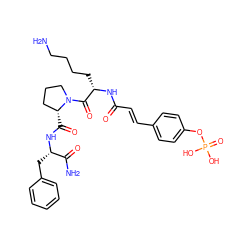 NCCCC[C@H](NC(=O)/C=C/c1ccc(OP(=O)(O)O)cc1)C(=O)N1CCC[C@H]1C(=O)N[C@@H](Cc1ccccc1)C(N)=O ZINC000653805018