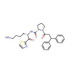 NCCCC[C@H](NC(=O)[C@@H]1CCCN1C(=O)CC(c1ccccc1)c1ccccc1)C(=O)c1nccs1 ZINC000013491429