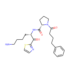 NCCCC[C@H](NC(=O)[C@@H]1CCCN1C(=O)CCCc1ccccc1)C(=O)c1nccs1 ZINC000027622666