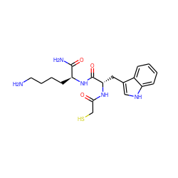 NCCCC[C@H](NC(=O)[C@H](Cc1c[nH]c2ccccc12)NC(=O)CS)C(N)=O ZINC000049089544