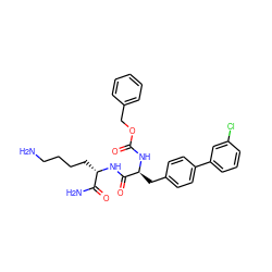 NCCCC[C@H](NC(=O)[C@H](Cc1ccc(-c2cccc(Cl)c2)cc1)NC(=O)OCc1ccccc1)C(N)=O ZINC000096909261