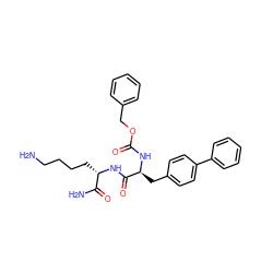 NCCCC[C@H](NC(=O)[C@H](Cc1ccc(-c2ccccc2)cc1)NC(=O)OCc1ccccc1)C(N)=O ZINC000096909259