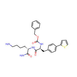 NCCCC[C@H](NC(=O)[C@H](Cc1ccc(-c2cccs2)cc1)NC(=O)OCc1ccccc1)C(N)=O ZINC000096909266