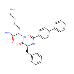 NCCCC[C@H](NC(=O)[C@H](Cc1ccccc1)NC(=O)c1ccc(-c2ccccc2)cc1)C(N)=O ZINC000096909403