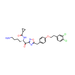 NCCCC[C@H](NC(=O)C1CC1)C(=O)c1noc(Cc2ccc(OCCc3ccc(Cl)c(Cl)c3)cc2)n1 ZINC000042923381