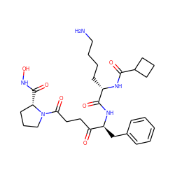 NCCCC[C@H](NC(=O)C1CCC1)C(=O)N[C@@H](Cc1ccccc1)C(=O)CCC(=O)N1CCC[C@@H]1C(=O)NO ZINC000026012846