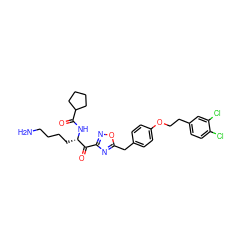 NCCCC[C@H](NC(=O)C1CCCC1)C(=O)c1noc(Cc2ccc(OCCc3ccc(Cl)c(Cl)c3)cc2)n1 ZINC000042923365