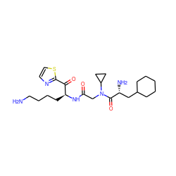 NCCCC[C@H](NC(=O)CN(C(=O)[C@H](N)CC1CCCCC1)C1CC1)C(=O)c1nccs1 ZINC000013491427