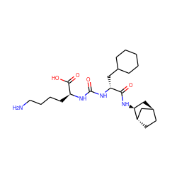 NCCCC[C@H](NC(=O)N[C@H](CC1CCCCC1)C(=O)N[C@H]1C[C@H]2CC[C@H]1C2)C(=O)O ZINC000473135312