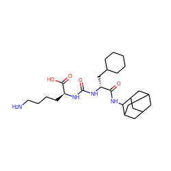 NCCCC[C@H](NC(=O)N[C@H](CC1CCCCC1)C(=O)NC1C2CC3CC(C2)CC1C3)C(=O)O ZINC000167298942