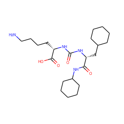 NCCCC[C@H](NC(=O)N[C@H](CC1CCCCC1)C(=O)NC1CCCCC1)C(=O)O ZINC000146542568