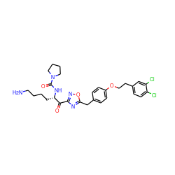 NCCCC[C@H](NC(=O)N1CCCC1)C(=O)c1noc(Cc2ccc(OCCc3ccc(Cl)c(Cl)c3)cc2)n1 ZINC000042923422