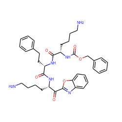 NCCCC[C@H](NC(=O)OCc1ccccc1)C(=O)N[C@@H](CCc1ccccc1)C(=O)N[C@@H](CCCCN)C(=O)c1nc2ccccc2o1 ZINC000049898563