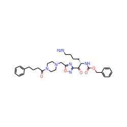 NCCCC[C@H](NC(=O)OCc1ccccc1)C(=O)c1noc(CN2CCN(C(=O)CCCc3ccccc3)CC2)n1 ZINC000034804046