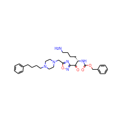 NCCCC[C@H](NC(=O)OCc1ccccc1)C(=O)c1noc(CN2CCN(CCCCc3ccccc3)CC2)n1 ZINC000034804020