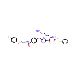 NCCCC[C@H](NC(=O)OCc1ccccc1)C(=O)c1noc(Cc2ccc(C(=O)NCCOc3ccc(F)cc3)cc2)n1 ZINC000034804022