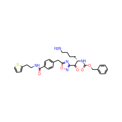 NCCCC[C@H](NC(=O)OCc1ccccc1)C(=O)c1noc(Cc2ccc(C(=O)NCCc3cccs3)cc2)n1 ZINC000034803983