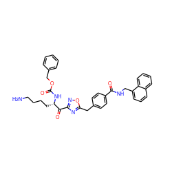 NCCCC[C@H](NC(=O)OCc1ccccc1)C(=O)c1noc(Cc2ccc(C(=O)NCc3cccc4ccccc34)cc2)n1 ZINC000034804053