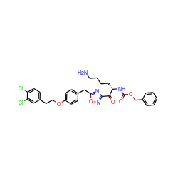 NCCCC[C@H](NC(=O)OCc1ccccc1)C(=O)c1noc(Cc2ccc(OCCc3ccc(Cl)c(Cl)c3)cc2)n1 ZINC000043531990