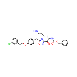 NCCCC[C@H](NC(=O)OCc1ccccc1)C(=O)c1noc(Cc2ccc(OCCc3cccc(Cl)c3)cc2)n1 ZINC000043524224