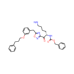 NCCCC[C@H](NC(=O)OCc1ccccc1)C(=O)c1noc(Cc2cccc(OCCCc3ccccc3)c2)n1 ZINC000043532230