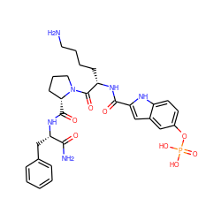 NCCCC[C@H](NC(=O)c1cc2cc(OP(=O)(O)O)ccc2[nH]1)C(=O)N1CCC[C@H]1C(=O)N[C@@H](Cc1ccccc1)C(N)=O ZINC000653805001