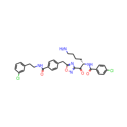 NCCCC[C@H](NC(=O)c1ccc(Cl)cc1)C(=O)c1noc(Cc2ccc(C(=O)NCCc3cccc(Cl)c3)cc2)n1 ZINC000034803975