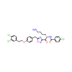 NCCCC[C@H](NC(=O)c1ccc(Cl)cc1)C(=O)c1noc(Cc2ccc(OCCc3ccc(Cl)c(Cl)c3)cc2)n1 ZINC000042924215