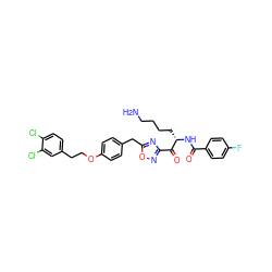 NCCCC[C@H](NC(=O)c1ccc(F)cc1)C(=O)c1noc(Cc2ccc(OCCc3ccc(Cl)c(Cl)c3)cc2)n1 ZINC000042965356