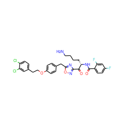 NCCCC[C@H](NC(=O)c1ccc(F)cc1F)C(=O)c1noc(Cc2ccc(OCCc3ccc(Cl)c(Cl)c3)cc2)n1 ZINC000042921533