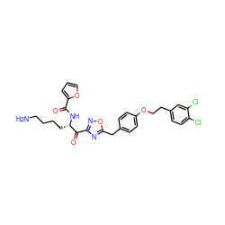 NCCCC[C@H](NC(=O)c1ccco1)C(=O)c1noc(Cc2ccc(OCCc3ccc(Cl)c(Cl)c3)cc2)n1 ZINC000042965340