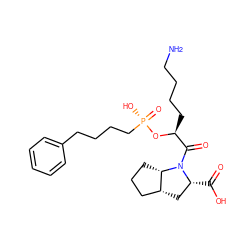 NCCCC[C@H](O[P@@](=O)(O)CCCCc1ccccc1)C(=O)N1[C@H](C(=O)O)C[C@@H]2CCC[C@@H]21 ZINC000003788780