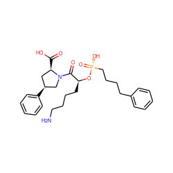 NCCCC[C@H](O[P@](=O)(O)CCCCc1ccccc1)C(=O)N1C[C@@H](c2ccccc2)C[C@H]1C(=O)O ZINC000013600013