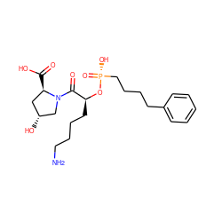 NCCCC[C@H](O[P@](=O)(O)CCCCc1ccccc1)C(=O)N1C[C@H](O)C[C@H]1C(=O)O ZINC000013600034