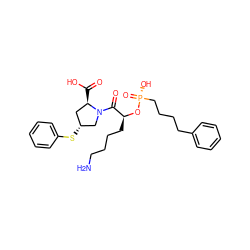 NCCCC[C@H](O[P@](=O)(O)CCCCc1ccccc1)C(=O)N1C[C@H](Sc2ccccc2)C[C@H]1C(=O)O ZINC000029246415