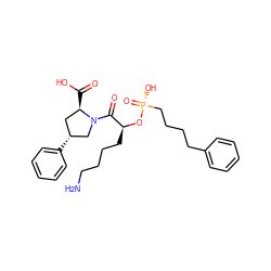 NCCCC[C@H](O[P@](=O)(O)CCCCc1ccccc1)C(=O)N1C[C@H](c2ccccc2)C[C@H]1C(=O)O ZINC000013600009