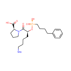 NCCCC[C@H](O[P@](=O)(O)CCCCc1ccccc1)C(=O)N1CCC[C@H]1C(=O)O ZINC000003785696