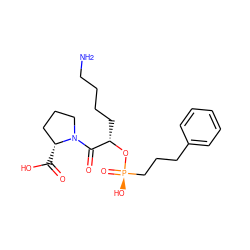 NCCCC[C@H](O[P@](=O)(O)CCCc1ccccc1)C(=O)N1CCC[C@H]1C(=O)O ZINC000026249221