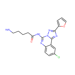 NCCCCC(=O)Nc1nc2ccc(Cl)cc2c2nc(-c3ccco3)nn12 ZINC000013672445