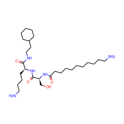 NCCCCCCCCCCC(=O)N[C@@H](CO)C(=O)N[C@@H](CCCCN)C(=O)NCCC1CCCCC1 ZINC000013741390