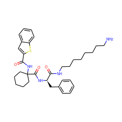 NCCCCCCCCNC(=O)[C@@H](Cc1ccccc1)NC(=O)C1(NC(=O)c2cc3ccccc3s2)CCCCC1 ZINC000028825193