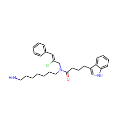 NCCCCCCCN(C/C(Cl)=C/c1ccccc1)C(=O)CCCc1c[nH]c2ccccc12 ZINC000028825970