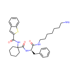 NCCCCCCCNC(=O)[C@@H](Cc1ccccc1)NC(=O)C1(NC(=O)c2cc3ccccc3s2)CCCCC1 ZINC000028825189