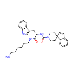 NCCCCCCNC(=O)[C@H](Cc1c[nH]c2ccccc12)NC(=O)N1CCC2(C=Cc3ccccc32)CC1 ZINC000026274803