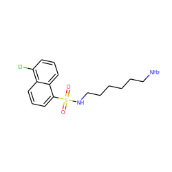 NCCCCCCNS(=O)(=O)c1cccc2c(Cl)cccc12 ZINC000001649496